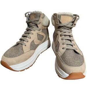 Voile Blanche Maran Flash High Top Two Tone Shearling Sneakers Beige Tan Size 36